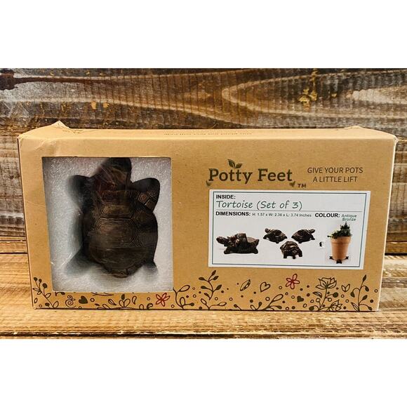 Set of 3 Potty Feet Antique Bronze Color Tortoise Plant Pot Risers - Picture 1 of 6